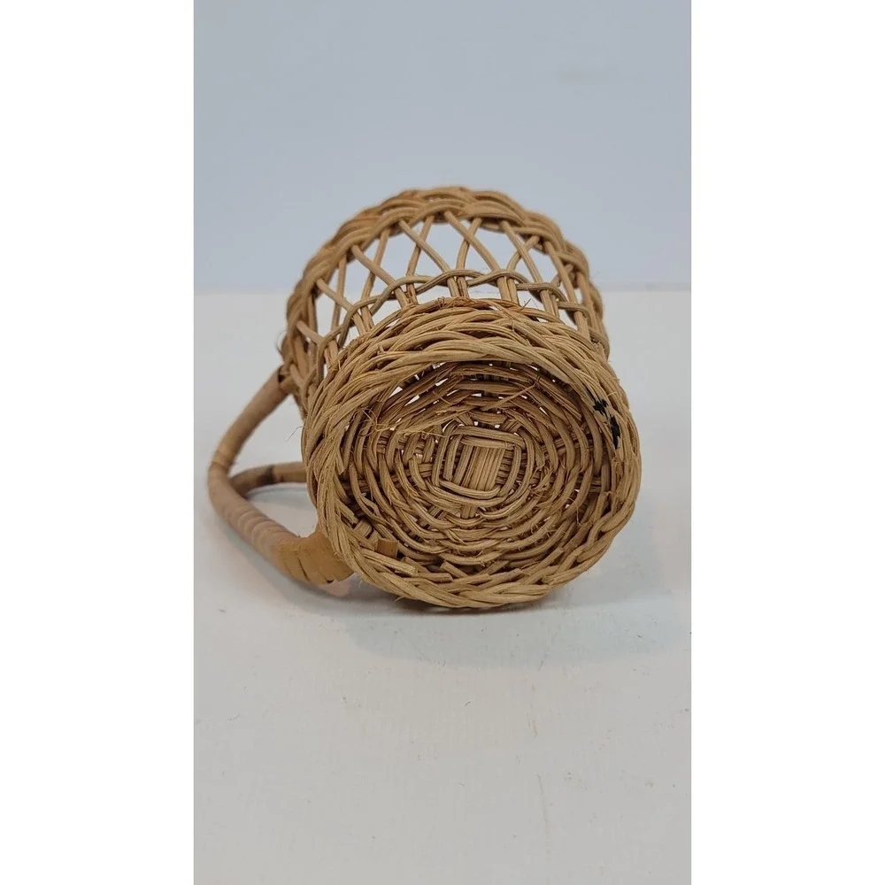 Set‎ Of 4 Vintage Wicker Rattan Cup Glass Holder Round Boho Summer 3.5